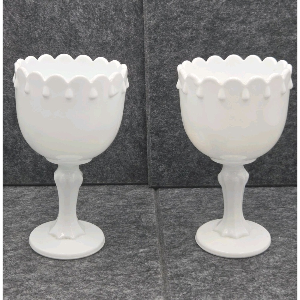 Vintage Indiana Milk Glass Teardrop Planter Chalice Goblet x2 Granny Core MCM